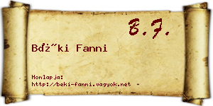 Béki Fanni névjegykártya