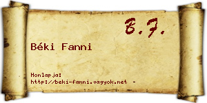 Béki Fanni névjegykártya